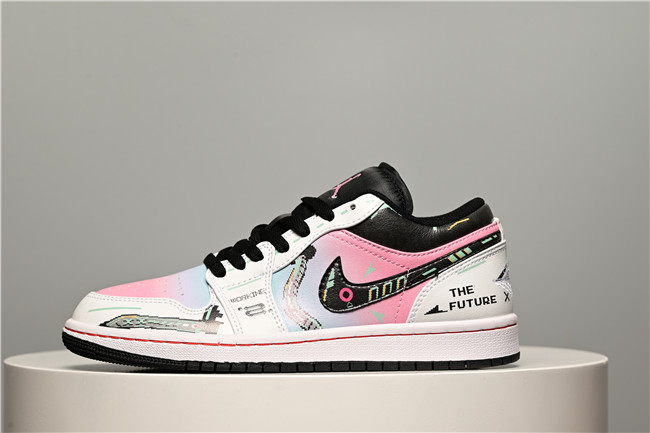 Women's Running Weapon Air Jordan 1 Low Black/White/Pink Shoes 0401